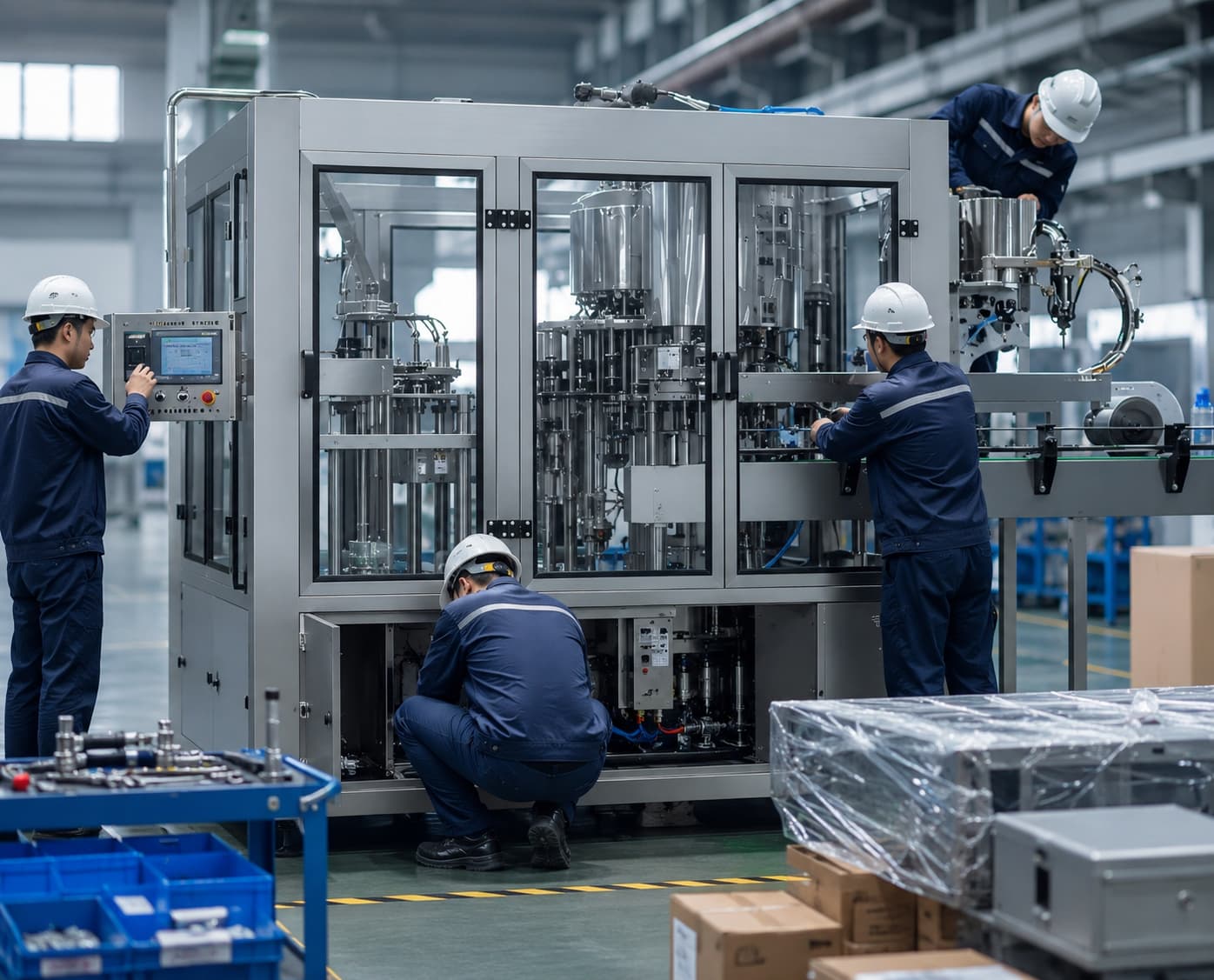 Beverage machinery manufacturing, machine testing, export packing and shipment